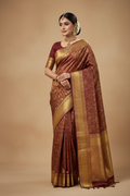 Deep Maroon Banarasi Saree Model