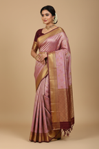 Dusty Pink & Maroon Kanjivaram Saree on Model