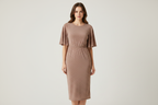 Dusty Rose Gold Sequin Dot Dress on Model