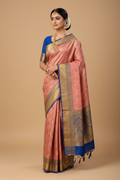 Dusty Rose Pink & Royal Blue Banarasi Silk Saree - Model Wearing