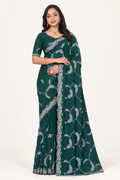 Enhanced dark green saree ecommerce model image