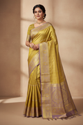 Golden Yellow & Lavender Purple Tissue Silk Saree Model