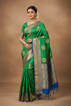 Green & Blue Dual-Tone Silk Saree Model