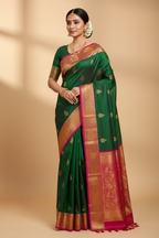 Green & Magenta Silk Saree Model