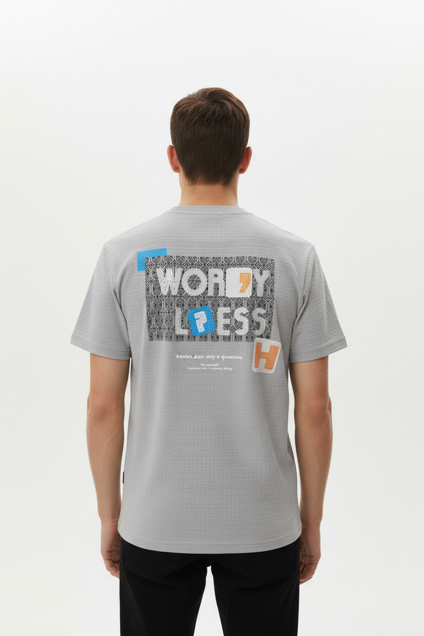 Grey Wordyless T-Shirt Back on Male Model