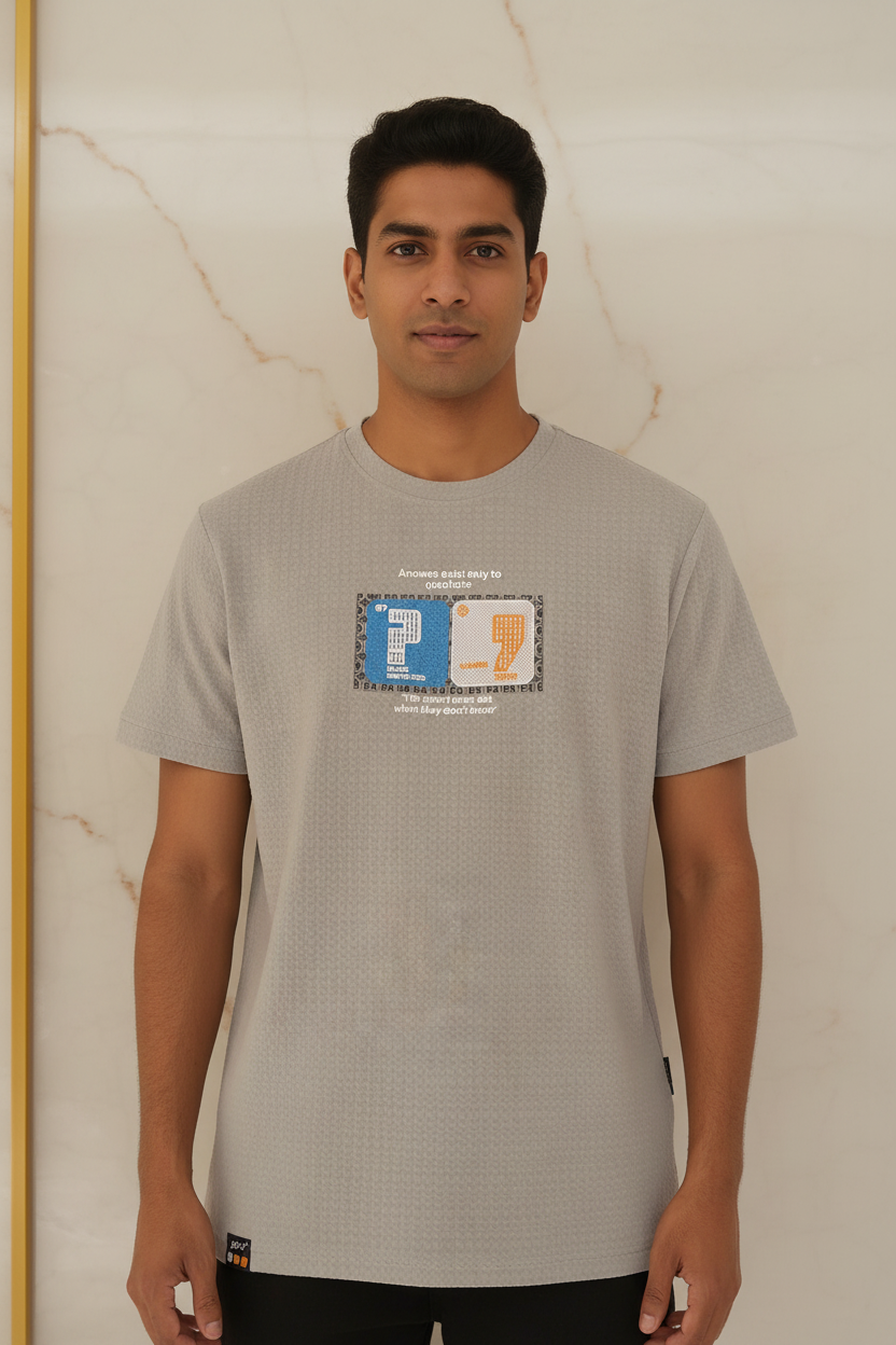 Grey Wordyless T-Shirt Front on Male Model