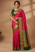 Hot Pink & Green Silk Saree Model