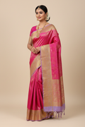 Hot Pink & Lavender Kanjivaram Saree on Model