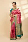 Hot Pink Teal Border Saree Model Retry