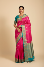 Hot Pink & Teal Saree on Model