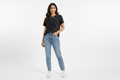 Indian Female Model in Black Marble Print T-Shirt