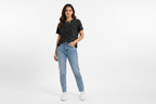 Indian Female Model in Black Marble Print T-Shirt