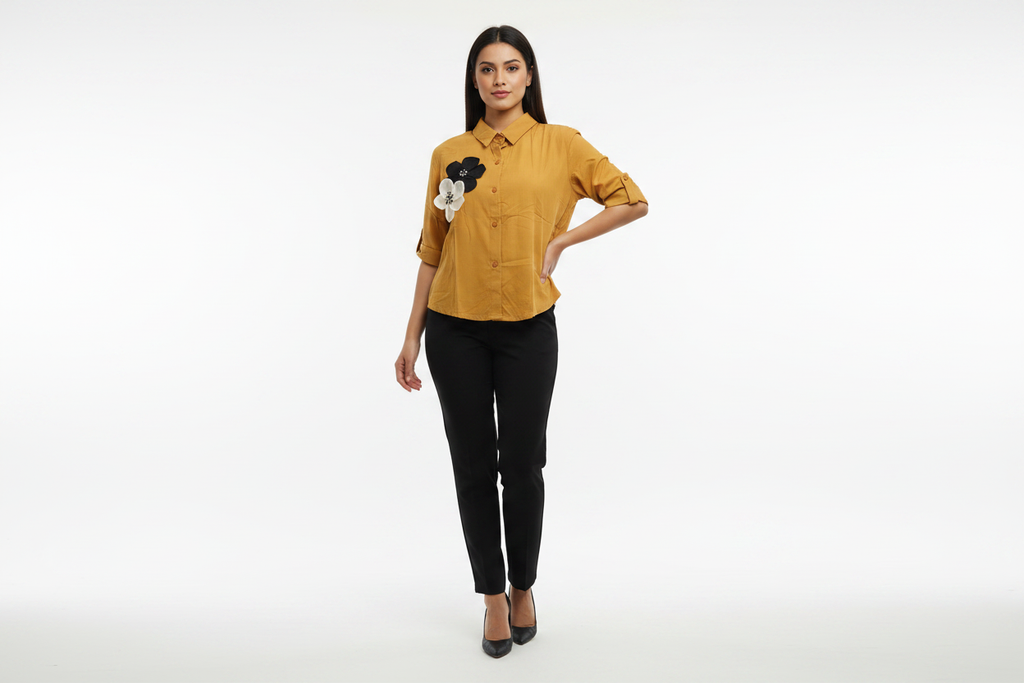 Indian Female Model in Mustard Shirt