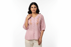 Indian Female Model in Pink Embroidered Blouse
