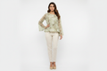Indian Female Model in Sage Green Botanical Peplum Blouse