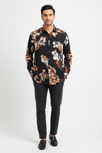 Indian Male Model in Black Multicolor Floral Print Shirt