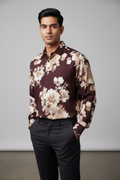 Indian Male Model in Burgundy Cream Floral Print Shirt