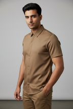 Indian Male Model in Camel Brown Half Sleeve Shirt