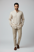 Indian Male Model in Champagne Beige Glitter Shimmer Shirt