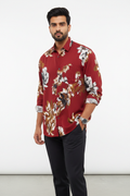 Indian Male Model in Crimson Red Floral Print Shirt