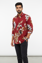 Indian Male Model in Crimson Red Floral Print Shirt