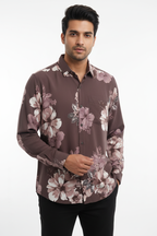 Indian Male Model in Dark Brown Floral Print Shirt