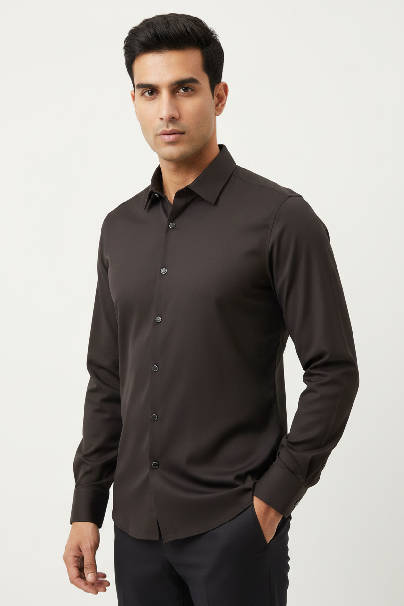 Indian Male Model in Dark Charcoal Long Sleeve Shirt