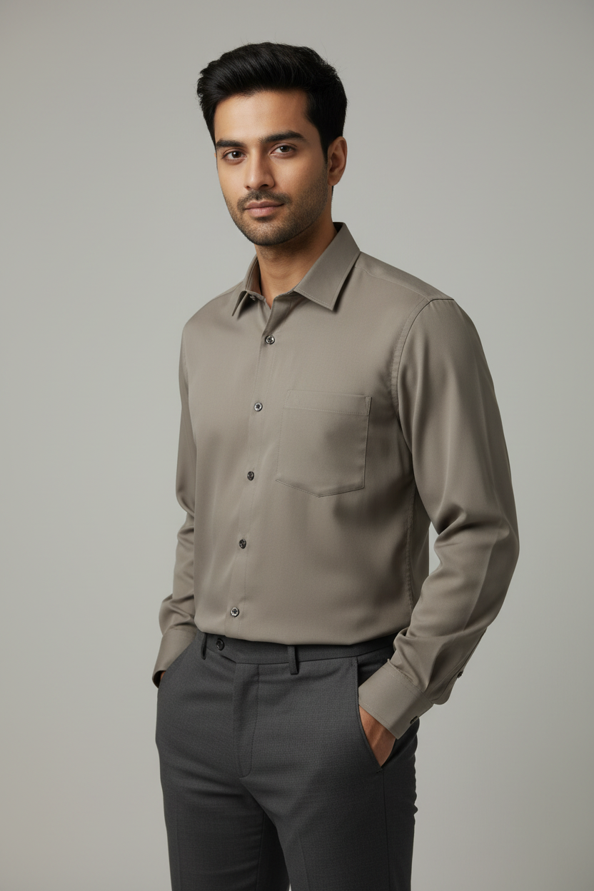 Indian Male Model in Grey Taupe Shirt