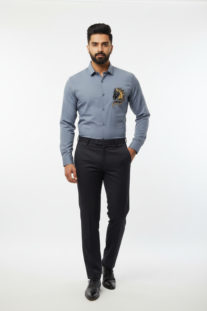 Indian Male Model in Horse Embroidery Shirt