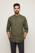 Indian Male Model in Olive Green Rhinestone Studded Shirt