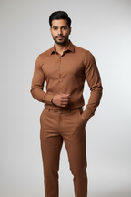 Indian Male Model in Rust Copper Brown Long Sleeve Shirt