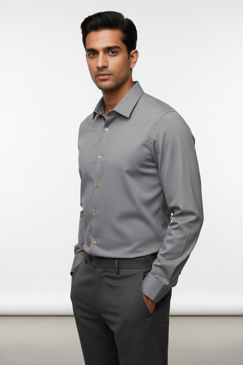 Indian Male Model in Steel Grey Long Sleeve Shirt