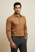 Indian Male Model in Tan Caramel Brown Long Sleeve Shirt