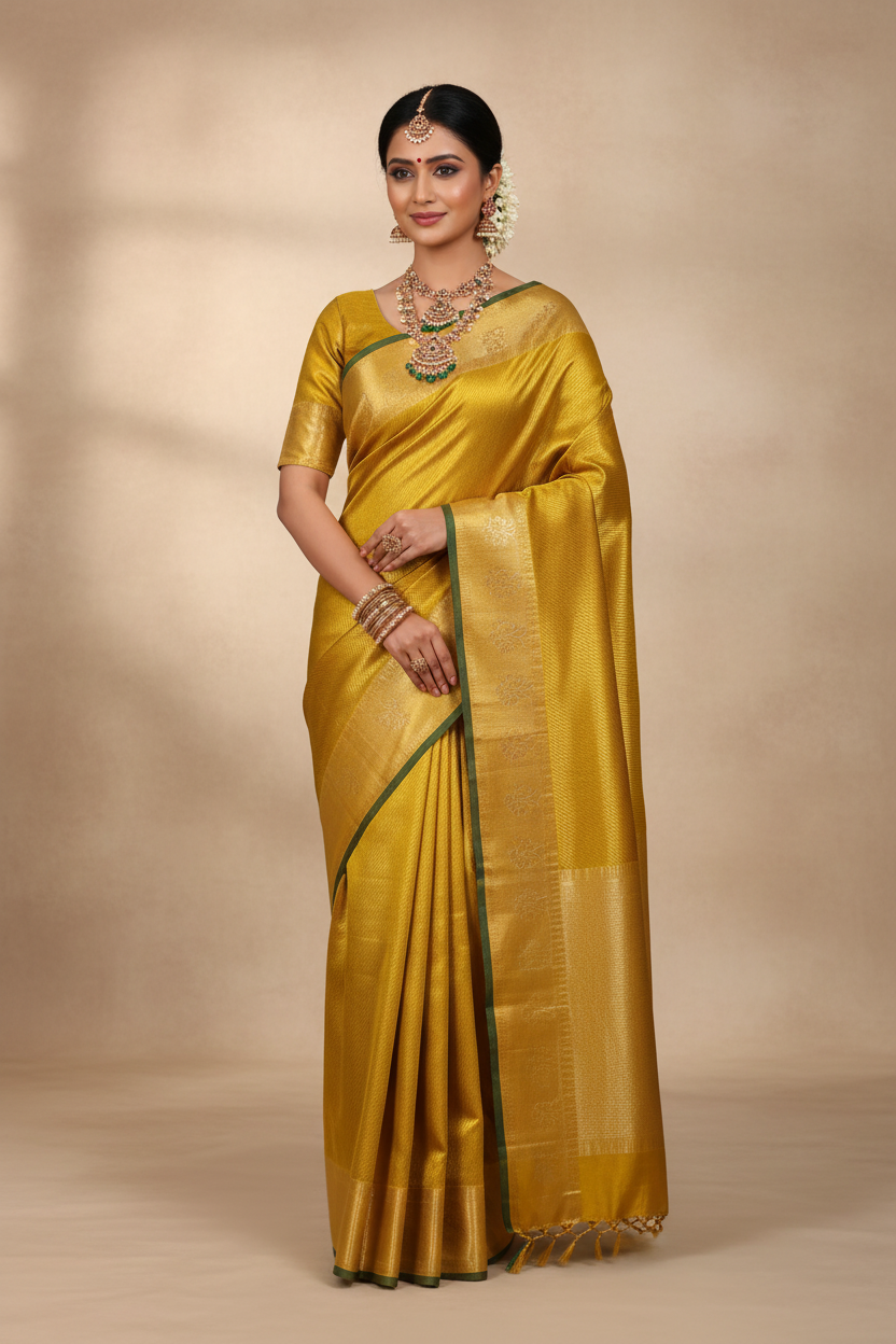 Indian Model in All-Gold Tissue Kanjivaram Saree
