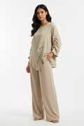 Indian Model in Beige Ruched Sleeve Top