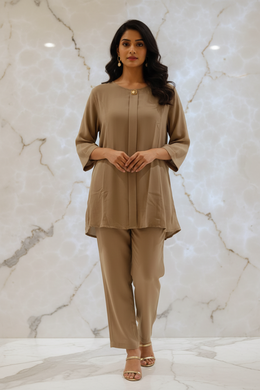 Indian Model in Beige Tunic Top