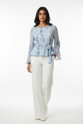 Indian Model in Blue Botanical Print Chiffon Peplum Top