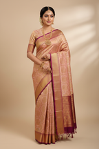 Indian Model in Blush Pink Kanjivaram with Wine Border