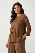 Indian Model in Brown Button Placket A-Line Top