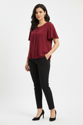Indian Model in Burgundy Flutter Sleeve Top