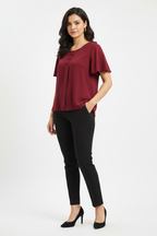 Indian Model in Burgundy Flutter Sleeve Top