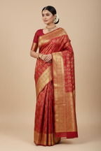 Indian Model in Crimson Red Kanjivaram with Gold Border