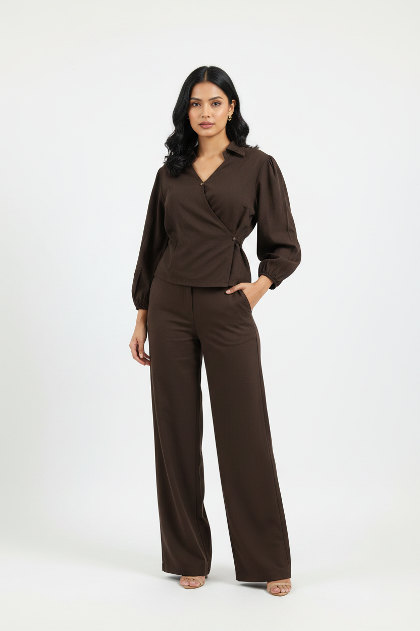 Indian Model in Dark Brown Wrap Jacket Top