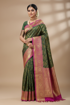 Indian Model in Dark Green Kanjivaram with Magenta Border