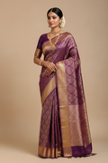 Indian Model in Deep Purple and Lavender Kanjivaram Saree