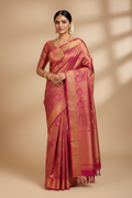 Indian Model in Dusty Rose Kanjivaram with Peacock Medallion Motifs