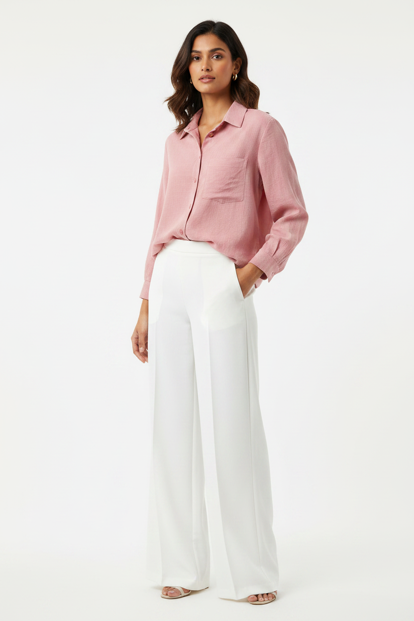 Indian Model in Dusty Rose Linen Shirt