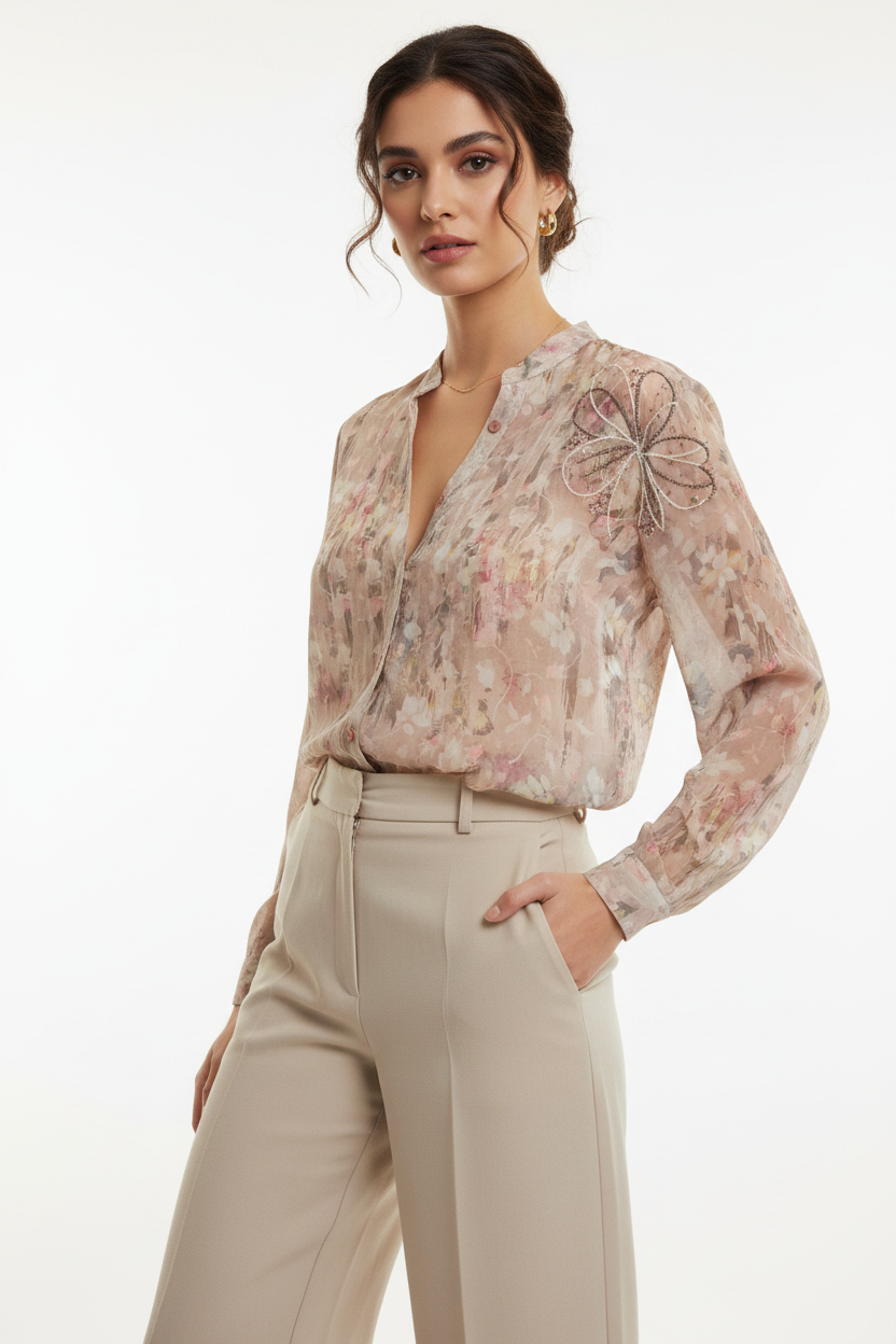 Indian Model in Floral Chiffon Top