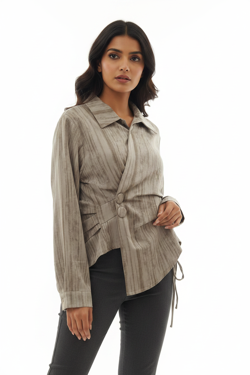 Indian Model in Grey Textured Wrap Shirt
