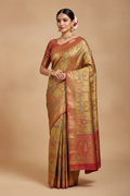 Indian Model in Kashmiri-Style Multicolor Banarasi Saree
